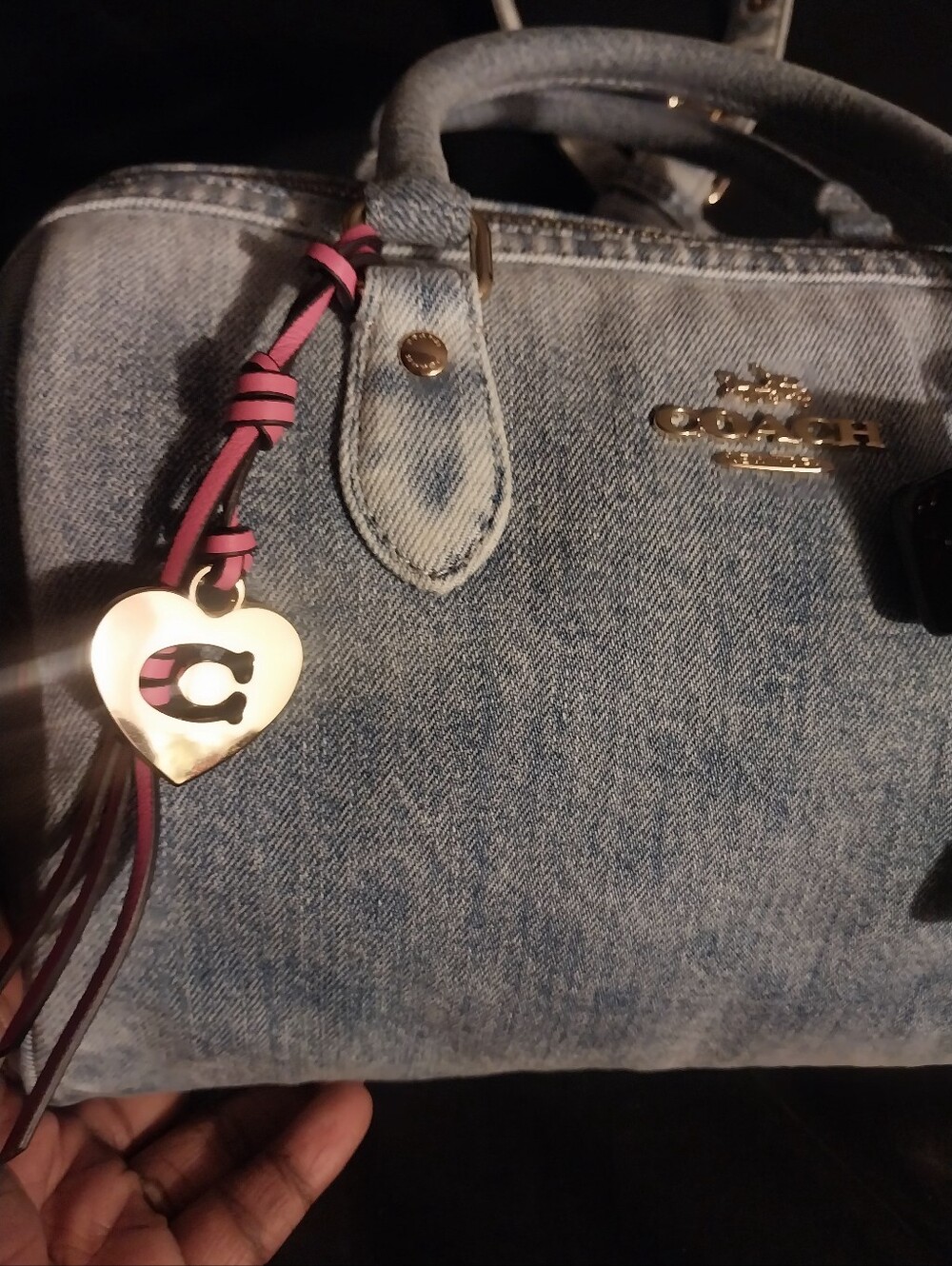Coach Medium loved Denim Rowan Satchel Handbag in Wash Blue Denim - Picture 7 of 16